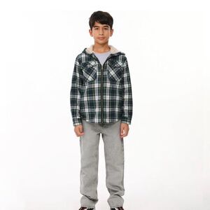 ThCreasa Boys Plaid‎ Flannel Sherpa Zip Up LS Jacket Green L (10-12) NWT IN PKG